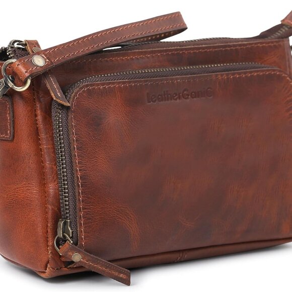 Chic Multi-Pocket Leather Sling Bag: Perfect for Travel & Everyday Essentials - Picture 1 of 9